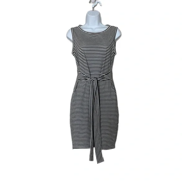 Merokeety Dresses | Merokeety Sleeveless Black & White Striped Tie Front Pockets Knee Length Dress S | Color: Black/White | Size: S | Bubbles_Larue's
